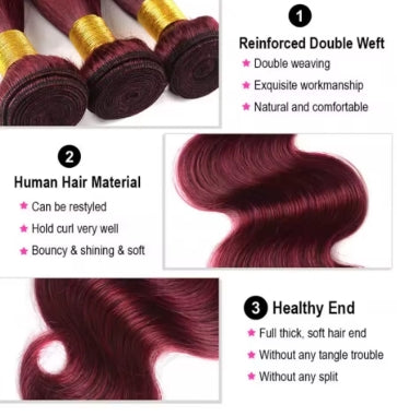Body Wave Bundles Human Hair 99J Burgundy Color Human Hair 3 Bundles Brazilian Virgin Human Hair Weave Extensions for Wome