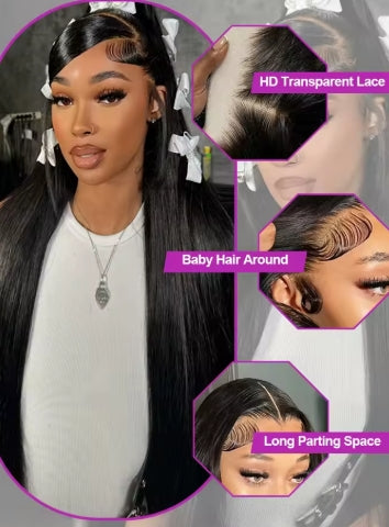 300% High Density Straight Human Hair Wigs 13x6 13x4 HD Lace Front Wig Brazilian 40 46 Inch 360 Full Lace Frontal Human Hair Wig