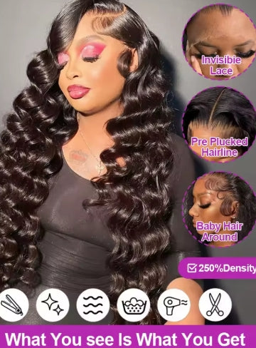 HD 13x6 Loose Nature Wave Lace Front Human Hair Wigs 250% Transparent 30 40 Inch 13x4 360 Full Deep Water Wave Lace Frontal Wig