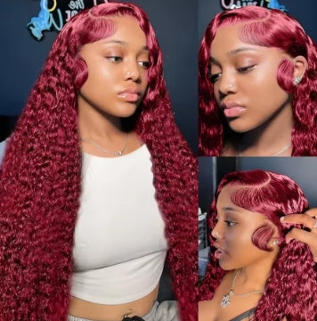 HD Transparent Lace 200 Density 13x4 13x6 Full Frontal Lace 99j Burgundy Preplucked Colored Deep Wave Frontal Human Hair Wig