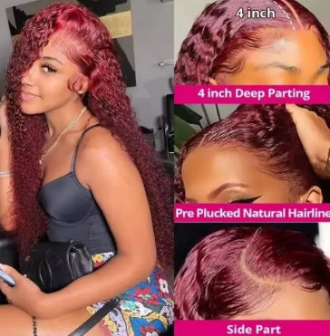 HD Transparent Lace 200 Density 13x4 13x6 Full Frontal Lace 99j Burgundy Preplucked Colored Deep Wave Frontal Human Hair Wig
