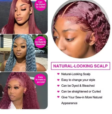 HD Transparent Lace 200 Density 13x4 13x6 Full Frontal Lace 99j Burgundy Preplucked Colored Deep Wave Frontal Human Hair Wig