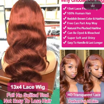 Reddish Brown 13x6 Lace Frontal Wig Brazilian Colored 13x4 Body Wave Human Hair Wigs Hd Transparent 4x4 5x5 Closure Wig 40 Inch