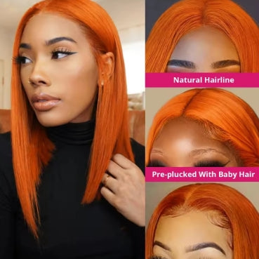 13x4 Lace Front Short Bob Wig 350 Ginger Orange Color Straight Transparent Lace Frontal Wigs Human Hair For Black Woman 10 Inch