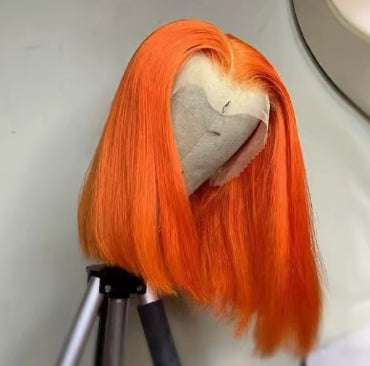 13x4 Lace Front Short Bob Wig 350 Ginger Orange Color Straight Transparent Lace Frontal Wigs Human Hair For Black Woman 10 Inch