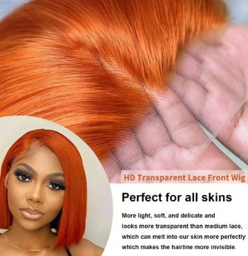 13x4 Lace Front Short Bob Wig 350 Ginger Orange Color Straight Transparent Lace Frontal Wigs Human Hair For Black Woman 10 Inch