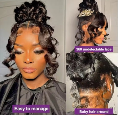 Hidden Strap Body Wave 360 HD Full Lace Front Wigs Human Hair Pre Plucked 12A Glueless Brazilian Virgin Wig With Drawstring