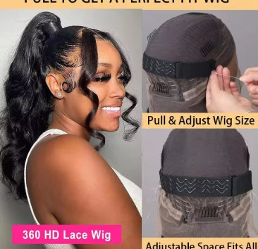 Hidden Strap Body Wave 360 HD Full Lace Front Wigs Human Hair Pre Plucked 12A Glueless Brazilian Virgin Wig With Drawstring