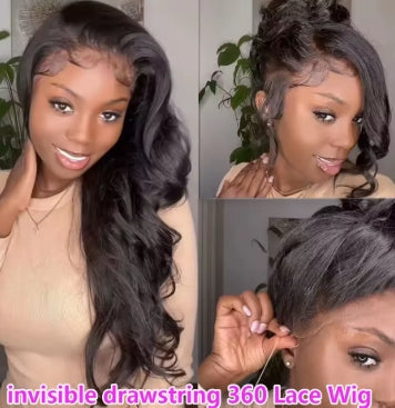 Hidden Strap Body Wave 360 HD Full Lace Front Wigs Human Hair Pre Plucked 12A Glueless Brazilian Virgin Wig With Drawstring