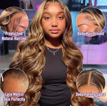 Colored Highlight Wig Human Hair 13x6 Hd Lace Frontal Wig Body Wave Lace Front Wig For Women 30 Inch Blond Ombre Brazilian Wigs