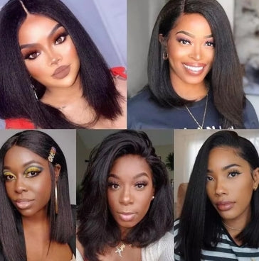250 Density Kinky Straight 13x4 HD Transparent Full Lace Frontal Bob Human Hair Wig Lace Front Wig Pre Plucked For Black Women