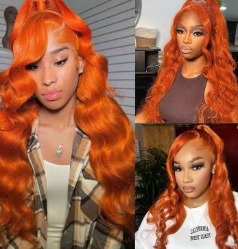 Ginger Orange Body Wave 13x6 Transparent Lace Front Wig Human Hair for Women Colored Pre Plucked Natural Hairline 200%