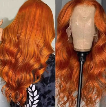 Ginger Orange Body Wave 13x6 Transparent Lace Front Wig Human Hair for Women Colored Pre Plucked Natural Hairline 200%