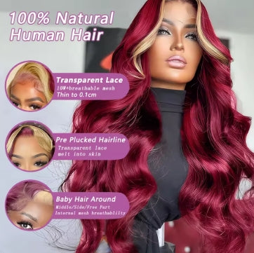 1B/27 Body Wave Wig Human Hair 30 Inch 13x4 HD Lace Frontal Wig Ombre Blonde Highlight Brazilian Hair Front Wigs For Black Women