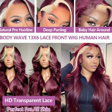 1B/27 Body Wave Wig Human Hair 30 Inch 13x4 HD Lace Frontal Wig Ombre Blonde Highlight Brazilian Hair Front Wigs For Black Women