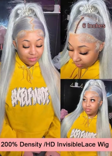 30In Silver Grey Bone Straight 13x6 Lace Frontal Human Hair Wigs Colored 13x4 Lace Front Wig 100% Human Hair Brazilian For Women