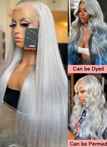 30In Silver Grey Bone Straight 13x6 Lace Frontal Human Hair Wigs Colored 13x4 Lace Front Wig 100% Human Hair Brazilian For Women