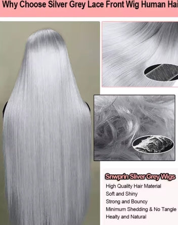 30In Silver Grey Bone Straight 13x6 Lace Frontal Human Hair Wigs Colored 13x4 Lace Front Wig 100% Human Hair Brazilian For Women