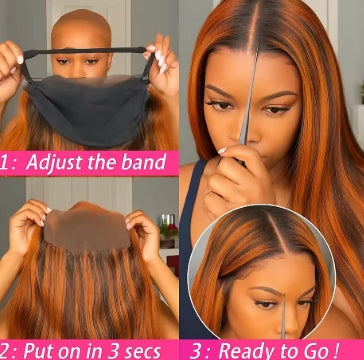 No Glue Highlight Wigs 5x5 Lace Frontal Glueless Wigs Ombre Ginger With Brown Straight Wigs Human Hair