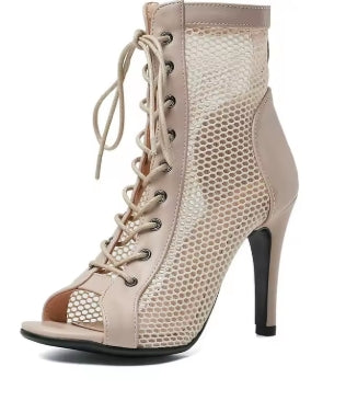 New Sexy High Heels Hollow Mesh Sandals Summer Fashion Trend Comfort Peep Toe Boots Stilettos Jazz Dance Female Shoes Plus Size