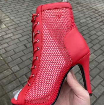 New Sexy High Heels Hollow Mesh Sandals Summer Fashion Trend Comfort Peep Toe Boots Stilettos Jazz Dance Female Shoes Plus Size