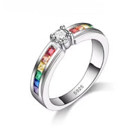 Rainbow cubic zircon rings for women, 100% Genuine 925 Sterling Silver, charming engagement proposal ring accessory for wedding