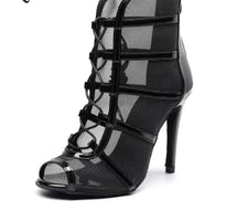DKZSYIM Latin Dance Shoes High Top Women Ballroom Dance Boots Soft Soles Ladies Tango/Salsa Mesh Dance Shoes High Heels 6-10 CM