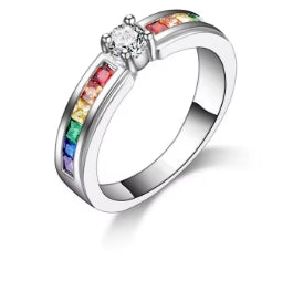 Rainbow cubic zircon rings for women, 100% Genuine 925 Sterling Silver, charming engagement proposal ring accessory for wedding