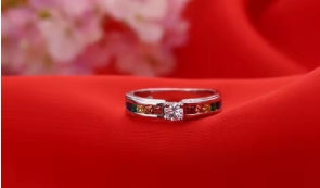 Rainbow cubic zircon rings for women, 100% Genuine 925 Sterling Silver, charming engagement proposal ring accessory for wedding