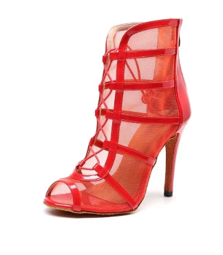 DKZSYIM Latin Dance Shoes High Top Women Ballroom Dance Boots Soft Soles Ladies Tango/Salsa Mesh Dance Shoes High Heels 6-10 CM