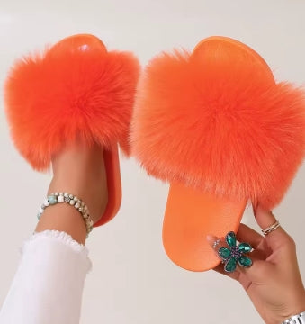 Multicolour Fur Slides Colorful Shoes Furry Fur Slippers Y2k
