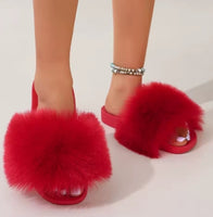 Multicolour Fur Slides Colorful Shoes Furry Fur Slippers Y2k