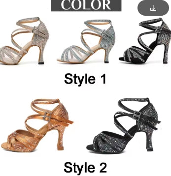 DKZSYIM Rhinestone Women Latin Dance Shoes Latin Salsa Girl Dancing Shoes Black Shiny Ballroom Dance Shoes For Girls Ladies