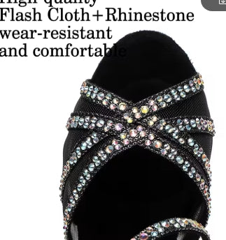 DKZSYIM Rhinestone Women Latin Dance Shoes Latin Salsa Girl Dancing Shoes Black Shiny Ballroom Dance Shoes For Girls Ladies