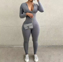 Sexy sports jumpsuits for women, fashionable fitted long sleeve plain rompers, fitted casual streetwear for Fitness, female set