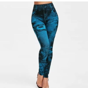 Women's imitation stretch leggings, fashionable sexy tight tights with enhancement for gym, simple high waist casual leggings, streetwear