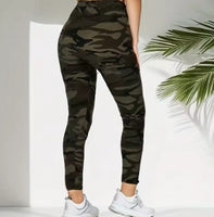 Women's high stretch casual tight gray and green camouflage leggings, nine-point skinny pants Retro sporty and sexy for Fitness
