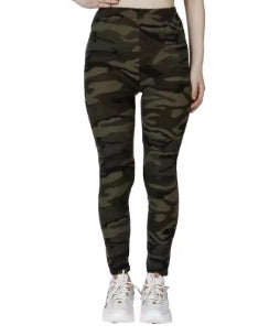 Women's high stretch casual tight gray and green camouflage leggings, nine-point skinny pants Retro sporty and sexy for Fitness