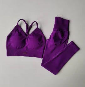 Seamless Hip Lift Fitness Set Women's V-Neck Bra Leggings Yoga Set Quick Dry Exercise Iron Massage High Fat Tight Pant