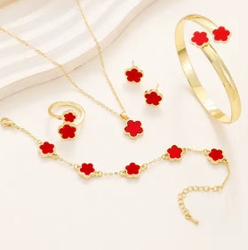 Set of 5 pcs of stainless steel jewelry with five-leaf clover 316L, bracelets for women, elegant French niche necklaces, bracelets and earrings