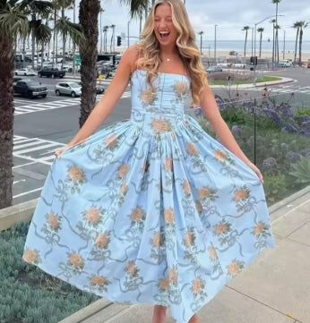 Oligai Summer Clothes for Women Midi Elegant Dress 2025 New Arrivals White Floral Print Holiday Dress