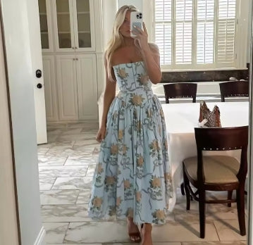 Oligai Summer Clothes for Women Midi Elegant Dress 2025 New Arrivals White Floral Print Holiday Dress