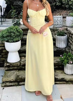 Elegant Strappy Backless Long Dress Women's Summer Fashion Round Neck Smocked Solid Color Slim Evening Dress Long Dress