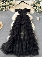SINGREINY High Quality Cake Dress Fashion Strap Sequin Pachwork Mesh Design Women Temperament Sleeveless Autumn Shiny Long Dress