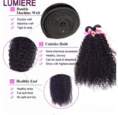 Afro Deep Kinky Curly Human Hair 3/4 Bundle with HD Transparent Lace Frontal Closure And Bundle 100% Virgin Hair Weave Extension