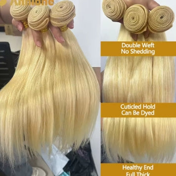 Annione 613 Human Hair Bundles 12A Straight Human Hair Bundles Raw Human Hair 100% Blonde 3/4 Bundles Hair Extensions For Women