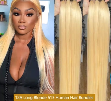 Annione 613 Human Hair Bundles 12A Straight Human Hair Bundles Raw Human Hair 100% Blonde 3/4 Bundles Hair Extensions For Women