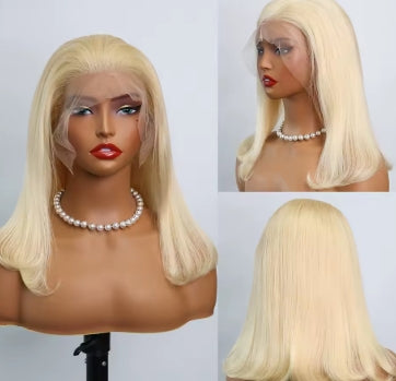 613 Blonde Straight Short Bob 13x6 Transparent Lace Frontal Wigs 12 Inch Brazilian Bone Straight Lace Front Wig 100% Human Hair