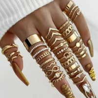 30 Pcs. Elegant Stackable Rings, Infinity Design/Chain/Knot Inlaid with Gold Rhinestones, Daily Outfits, Party Accessories