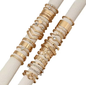 30 Pcs. Elegant Stackable Rings, Infinity Design/Chain/Knot Inlaid with Gold Rhinestones, Daily Outfits, Party Accessories